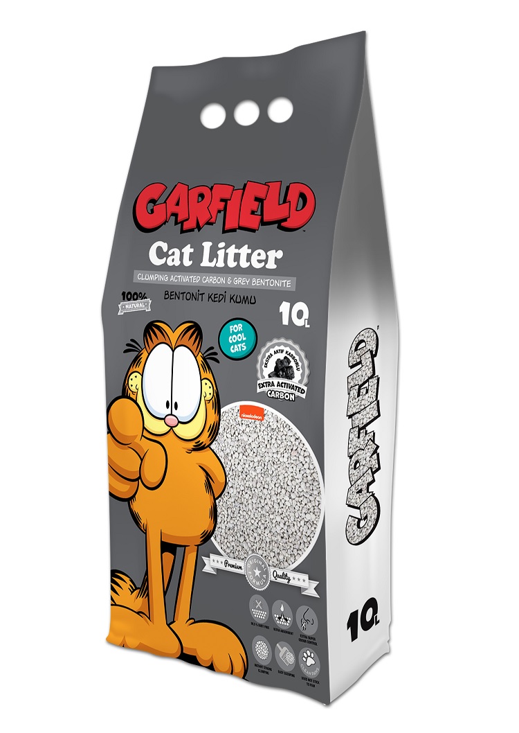 GARFIELD CLUMPING WHITE BENTONITE CAT LITTER -ACTIVATED CARBON 10L